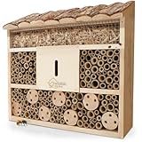 WILDLIFE HOME Bienenhotel Insektenhotel mit Rindendach I Unbehandelt, Bienenhaus aus Massiv-Holz...